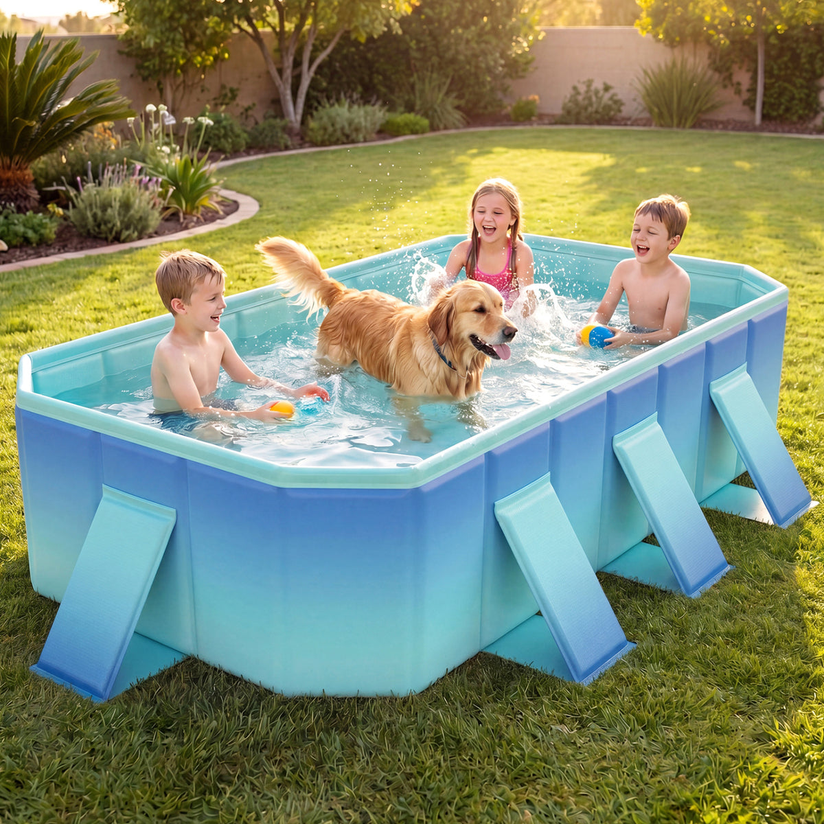 Non-Inflatable Swimming Pool Portable Around Ground Pool with 8 Support Panels-Gradient