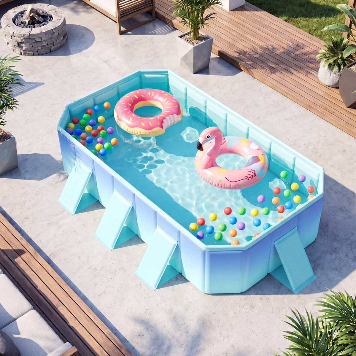Non-Inflatable Swimming Pool Portable Around Ground Pool with 8 Support Panels-Gradient