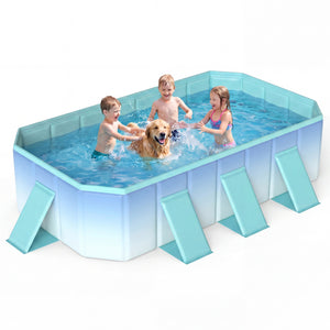Non-Inflatable Swimming Pool Portable Around Ground Pool with 8 Support Panels-Gradient