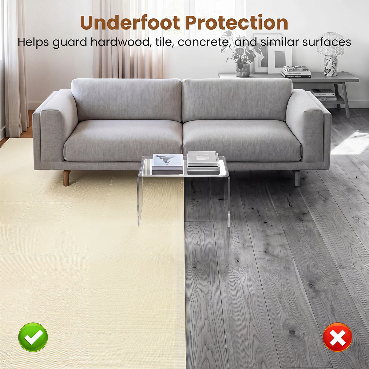 Non-Slip Protective Flooring for Living Room and Home Gym-Beige
