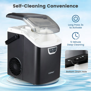 Nugget Ice Maker Countertop with Audible Ice Full Alarm-Black