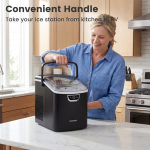Nugget Ice Maker Countertop with Audible Ice Full Alarm-Black