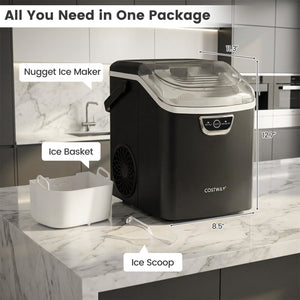 Nugget Ice Maker Countertop with Audible Ice Full Alarm-Black