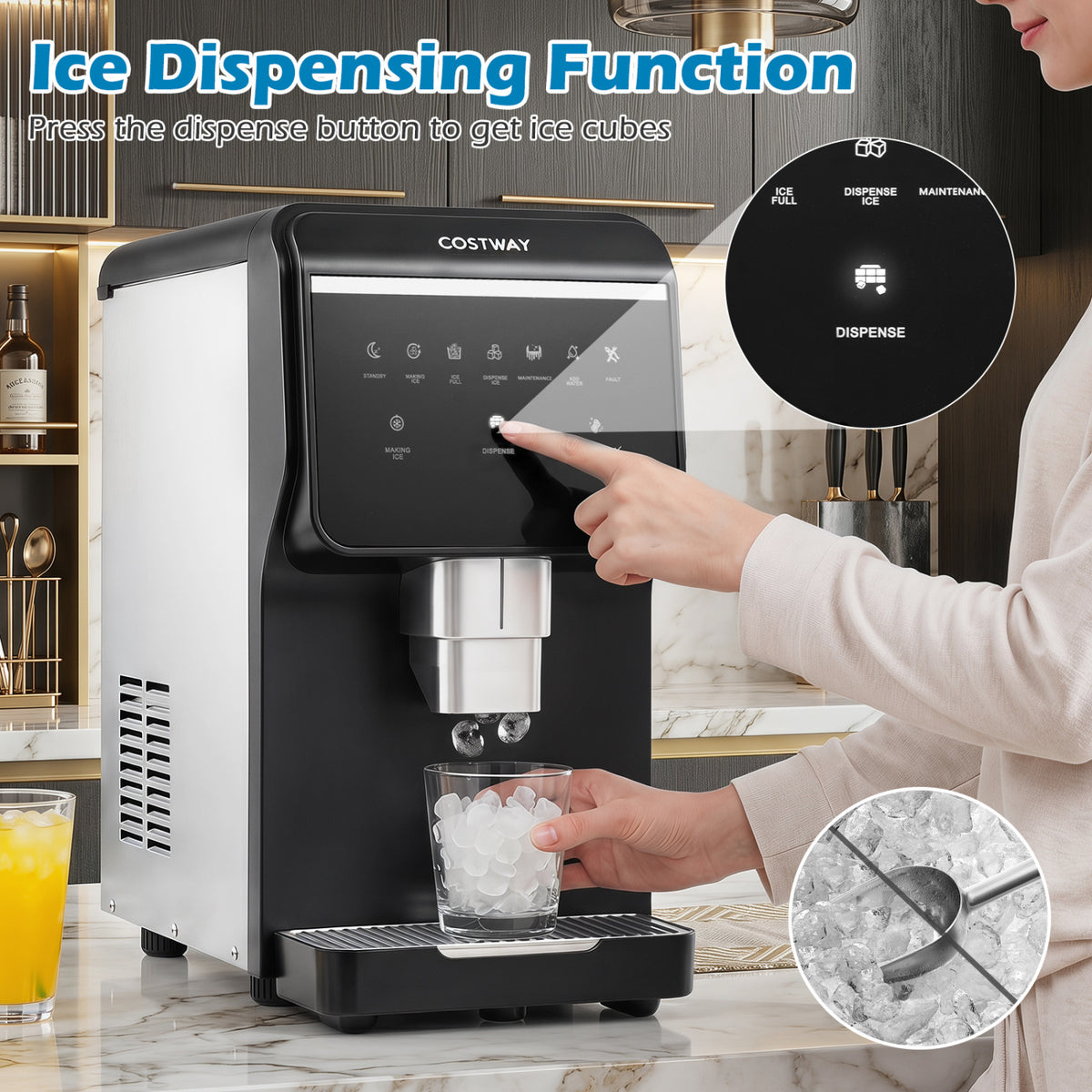 Nugget Ice Maker with Self Dispensing 80 LBS Per Day Chewable Pellet Ice Machine