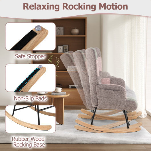 Nursery Rocking Chair with Ergonomic Armrests and High Backrest