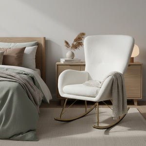 Nursery Rocking Chair with Curved Backrest and Armrests-White