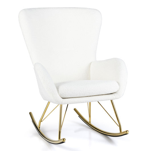 Nursery Rocking Chair with Curved Backrest and Armrests-White