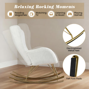 Upholstered Rocking Chair Nursery Glider Rocker with Padded Backrest and Seat-Beige