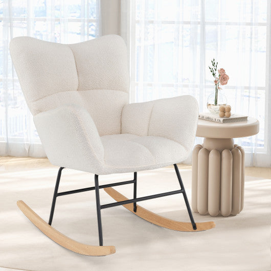 Nursery Rocking Chair with Comfy Backrest and Armrest-Beige