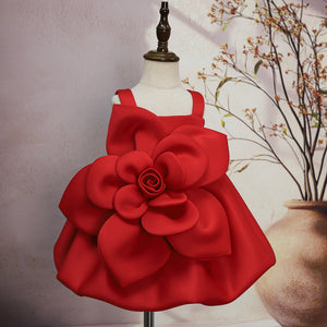Girls' Oblique Shoulder Flower Mesh Bubble Skirt