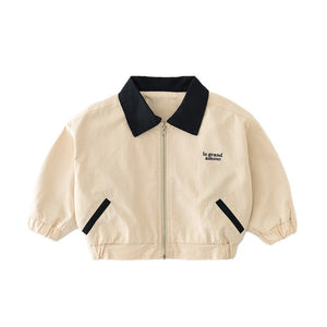 Children's Collar Zipper Cardigan Boys' Large Collar Long Sleeved Jacket