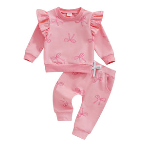 Bowknot Printed Tops Casual Trousers Suit