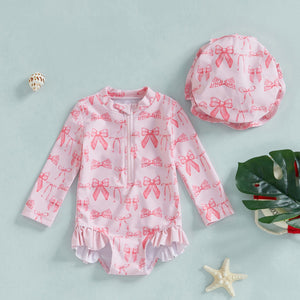 Girls' Fashion Bowknot Pattern One-piece With Hat