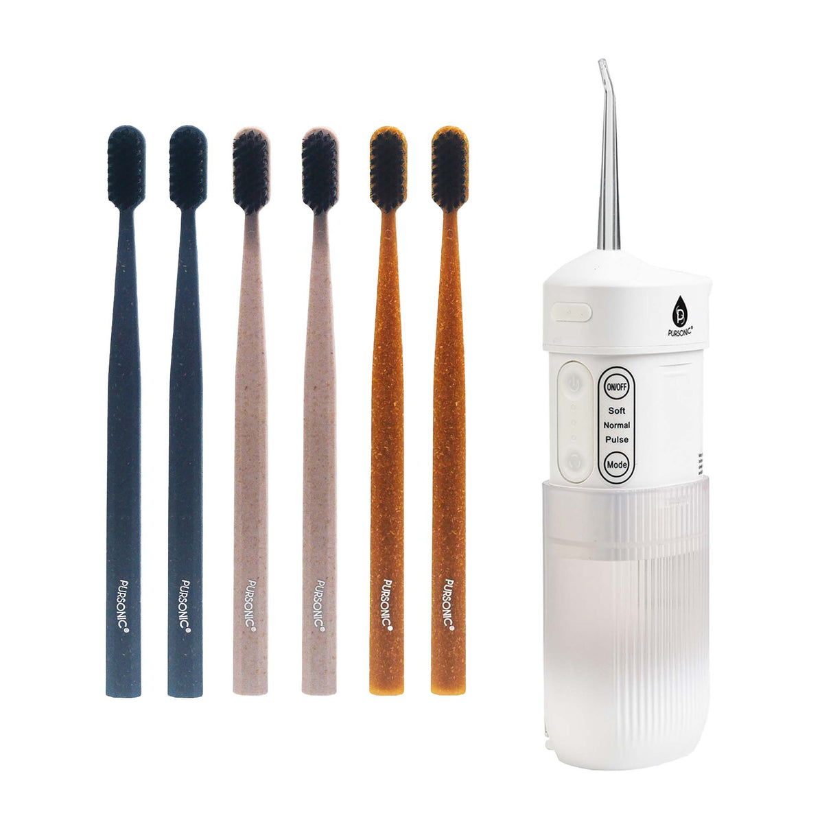 Pursonic Ultimate Oral Care Bundle: USB Rechargeable Collapsible Water Flosser & Wide Brush Head Charcoal Toothbrush by Pursonic