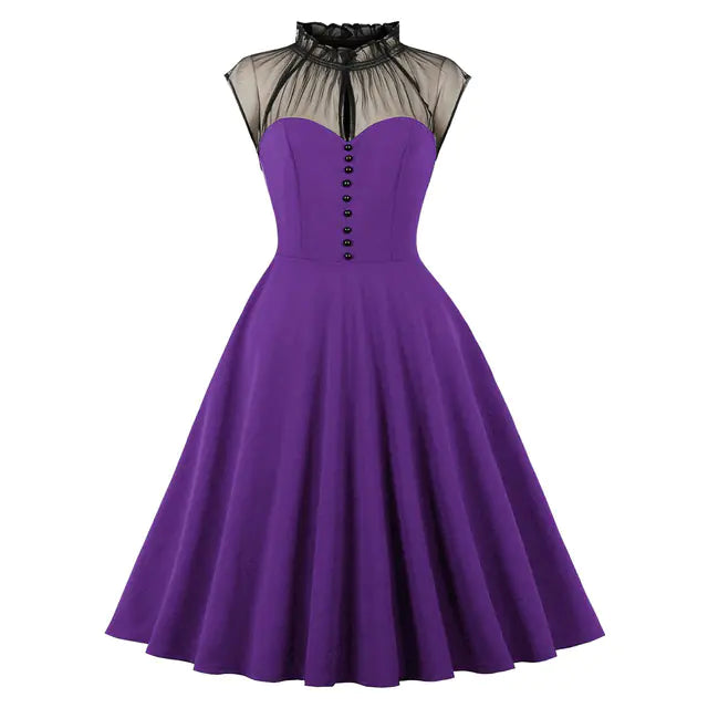 Elegant 1950s Embroidered Mesh Retro Party Dress