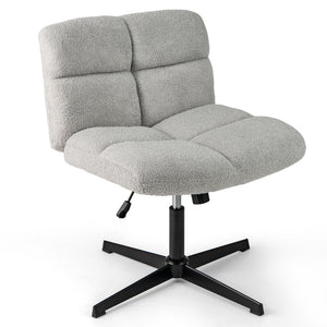 Office Armless Chair Cross Legged with Imitation Lamb Fleece and Adjustable Height-Gray