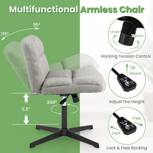 Office Armless Chair Cross Legged with Imitation Lamb Fleece and Adjustable Height-Gray