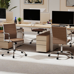 Office Chair Height Adjustable Conference Room Chair with Rocking Backrest Armrests-Brown