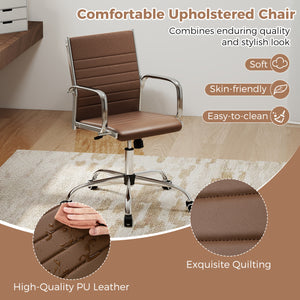 Office Chair Height Adjustable Conference Room Chair with Rocking Backrest Armrests-Brown