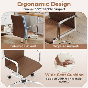 Office Chair Height Adjustable Conference Room Chair with Rocking Backrest Armrests-Brown
