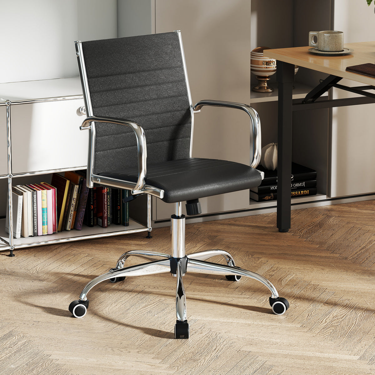 Office Chair Height Adjustable Conference Room Chair with Rocking Backrest Armrests-Black