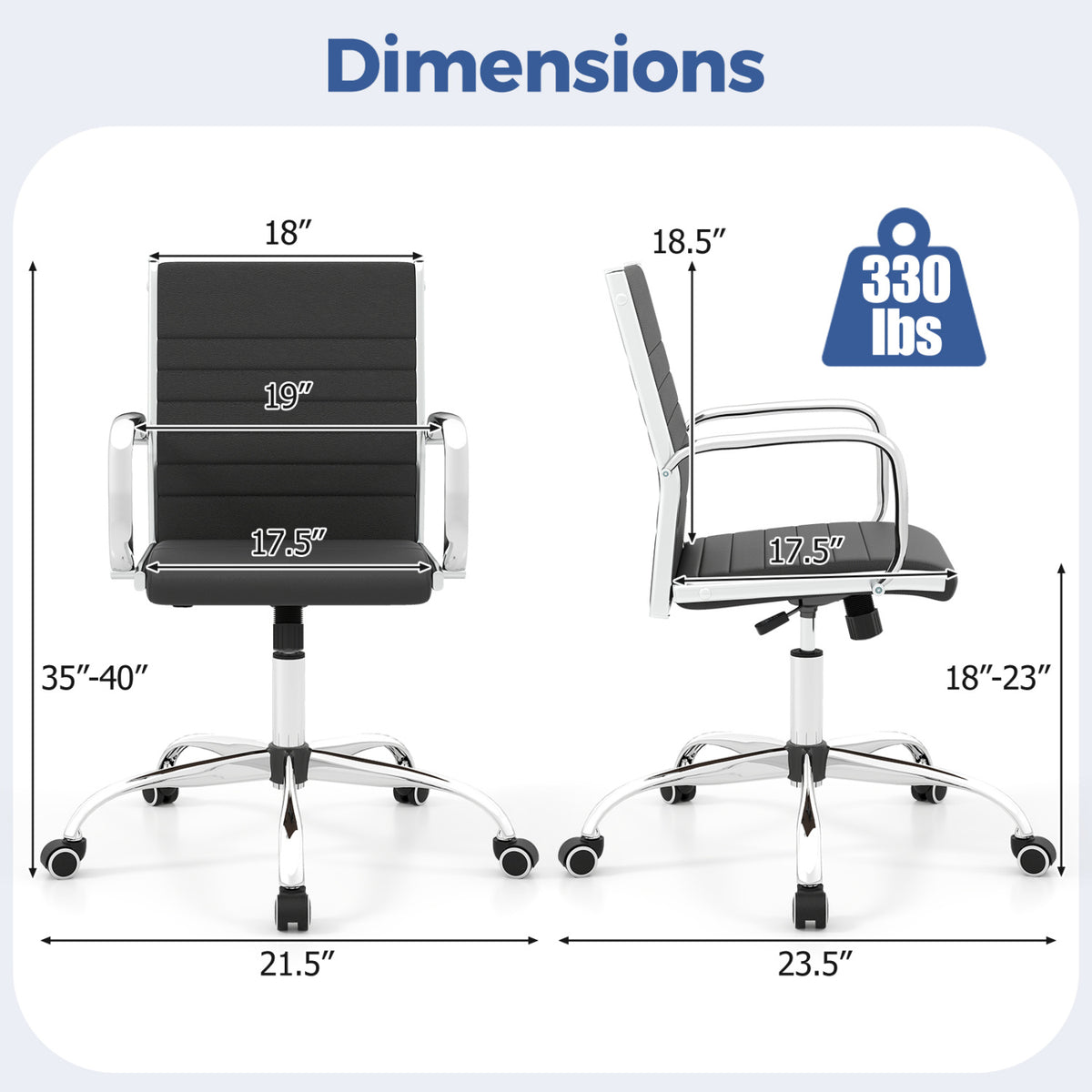 Office Chair Height Adjustable Conference Room Chair with Rocking Backrest Armrests-Black