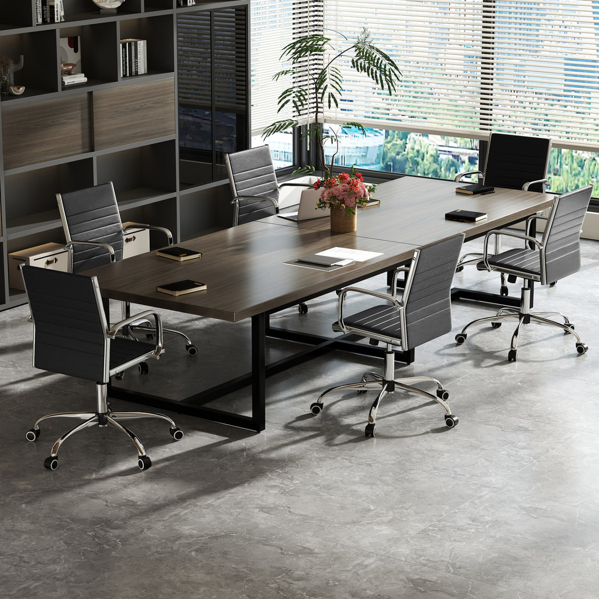 Office Chair Height Adjustable Conference Room Chair with Rocking Backrest Armrests-Black