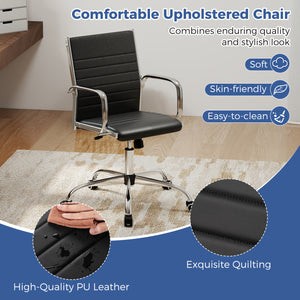 Office Chair Height Adjustable Conference Room Chair with Rocking Backrest Armrests-Black