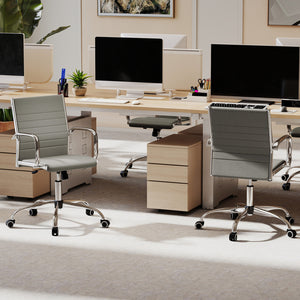 Office Chair Height Adjustable Conference Room Chair with Rocking Backrest Armrests-Grey