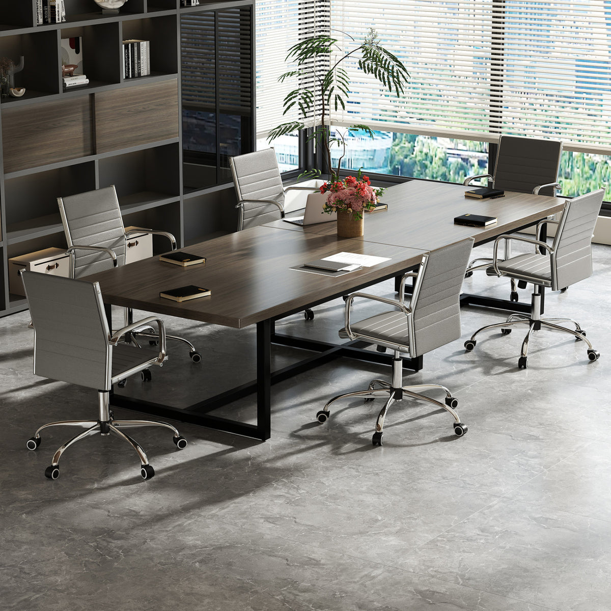 Office Chair Height Adjustable Conference Room Chair with Rocking Backrest Armrests-Grey