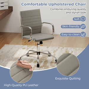 Office Chair Height Adjustable Conference Room Chair with Rocking Backrest Armrests-Grey