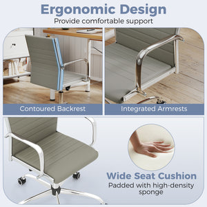 Office Chair Height Adjustable Conference Room Chair with Rocking Backrest Armrests-Grey
