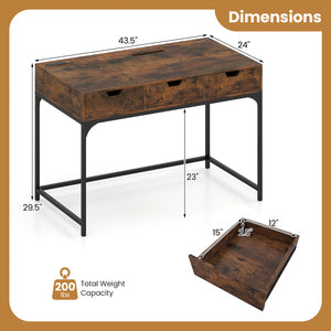 Office Desk with Power Outlets and Hidden Compartment for Study-Rustic Brown
