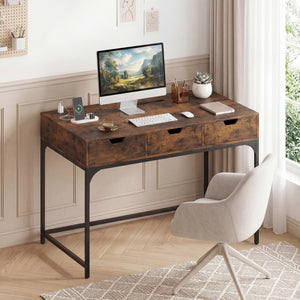 Office Desk with Power Outlets and Hidden Compartment for Study-Rustic Brown