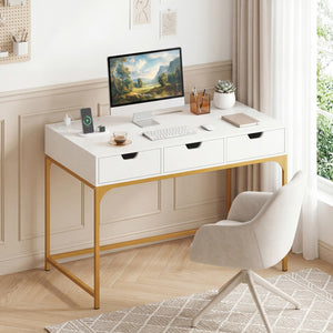 Office Desk with Power Outlets and Hidden Compartment for Study-White