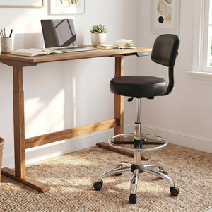 Office Drafting Chair with Back & Adjustable Footring and Wheels for Desk-Silver