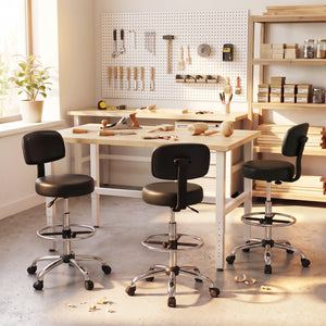 Office Drafting Chair with Back & Adjustable Footring and Wheels for Desk-Silver