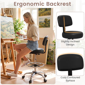 Office Drafting Chair with Back & Adjustable Footring and Wheels for Desk-Silver