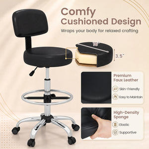 Office Drafting Chair with Back & Adjustable Footring and Wheels for Desk-Silver