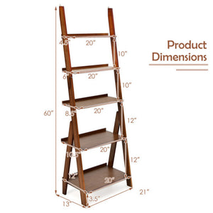 Office Set with 5-Tier Bamboo Ladder Shelf and Electric Standing Computer Desk