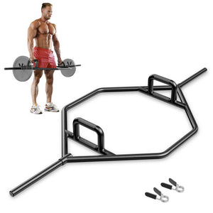 Olympic Hex Trap Bar with 2 Spring Collars and Foldable Handle-Black