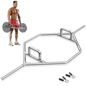 Olympic Hex Trap Bar with 2 Spring Collars and Foldable Handle-Silver