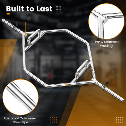 Olympic Hex Trap Bar with 2 Spring Collars and Foldable Handle-Silver
