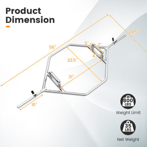 Olympic Hex Trap Bar with 2 Spring Collars and Foldable Handle-Silver