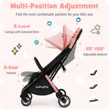 One-Hand Folding Portable Lightweight Baby Stroller with Aluminum Frame-Pink
