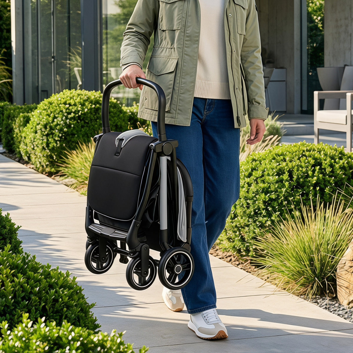 One-Hand Folding Portable Lightweight Baby Stroller with Aluminum Frame-Gray