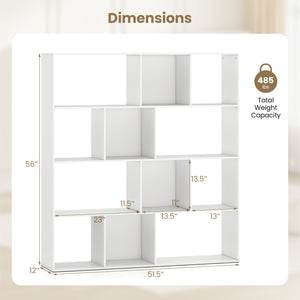 Open Shelf Bookcase 4-Tier Modern Bookshelf with 12 Storage Compartments-White
