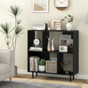 Open Shelf Bookcase with 4 Compartments-Black