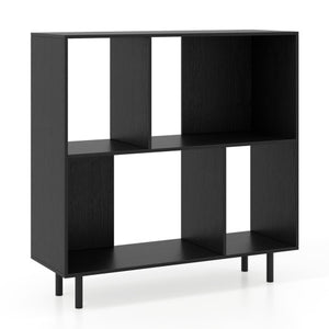 Open Shelf Bookcase with 4 Compartments-Black