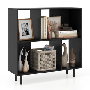Open Shelf Bookcase with 4 Compartments-Black